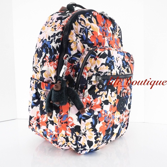 NWT Kipling BP4361 Seoul Go Backpack Laptop Travel Bag Polyester Splashy Posies - Picture 2 of 12
